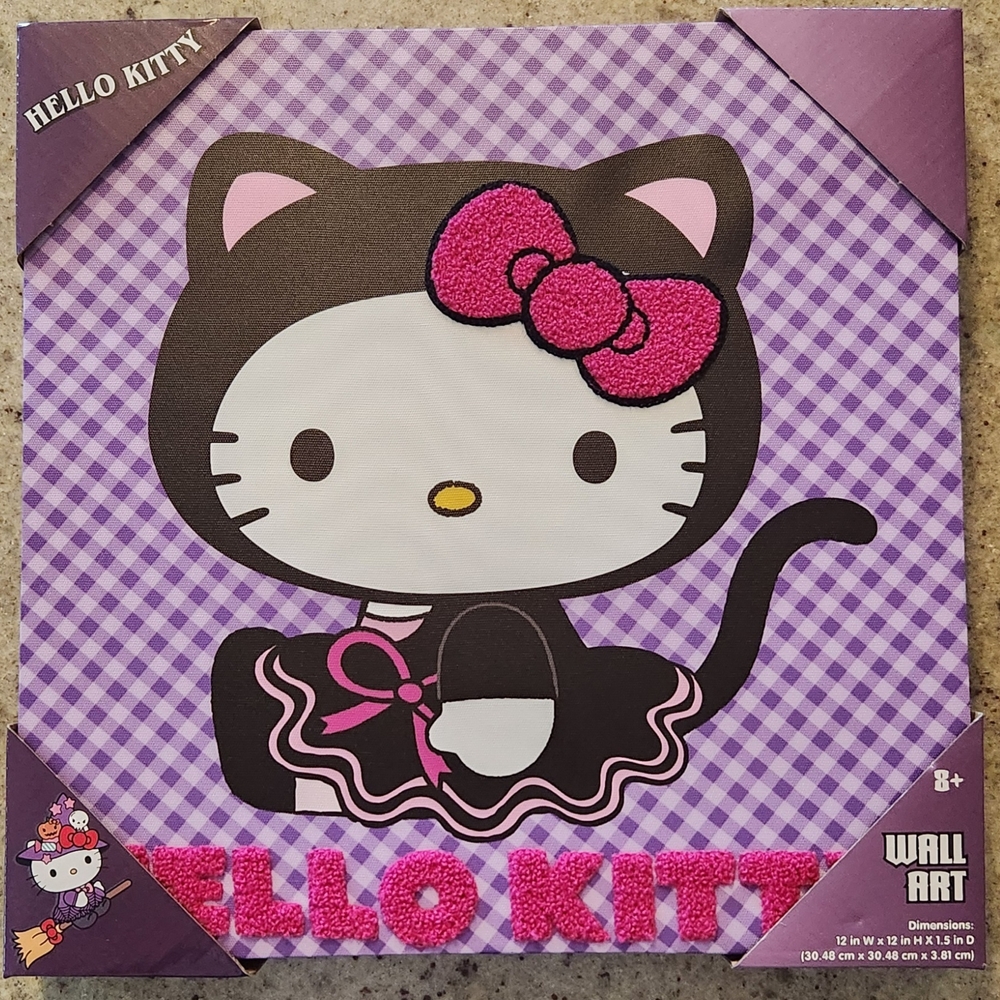 Sanrio Hello Kitty Halloween Dress Up Cat Gingham SoftTextured Bow Wall Art NWT!